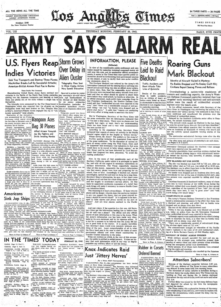 Battle of LA, Los Angeles Times, 26 Feb 1942
