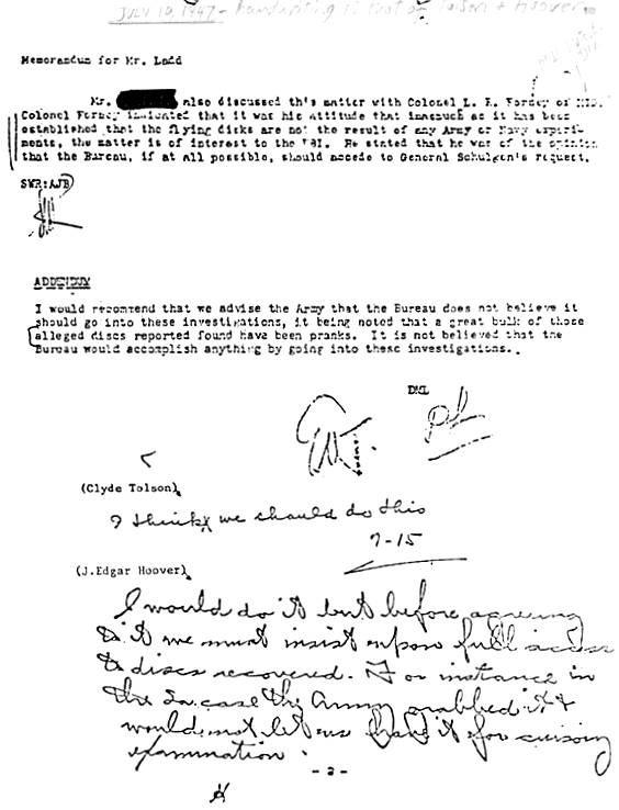 J  Edgar Hoover UFO Memo