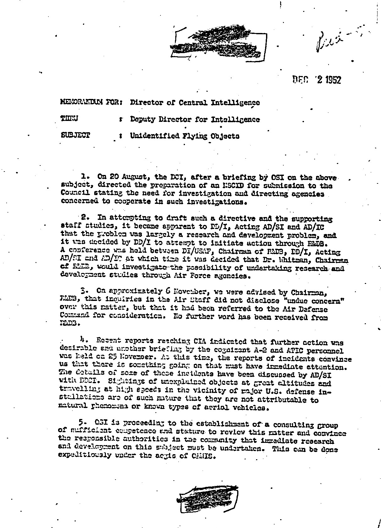 1952 Chadwell – Smith CIA Memo